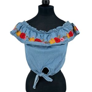 Forever 21 Blue Ruffled Sleeveless Blouse